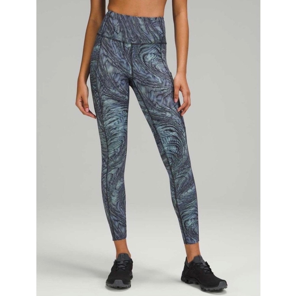 Lululemon Fast and Free Tight 25" Nulux Dimensional Icing Blue Multi Size 14